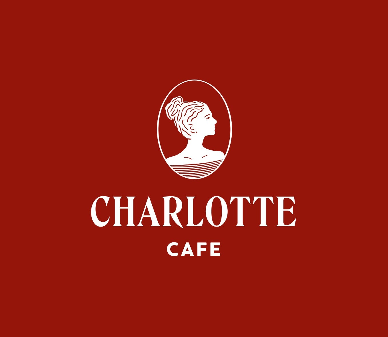 Charlotte Cafe logo: a white cameo profile of a woman in an oval medallion above the words Charlotte Cafe