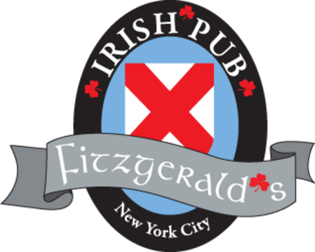 Fitzgerald's Irish Pub New York City circular logo with shamrocks and St. George's Cross