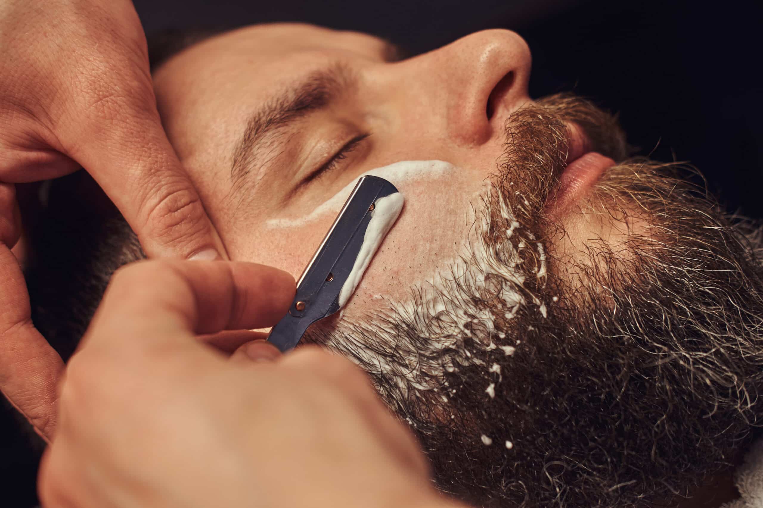 Straight razor shave with shaving cream