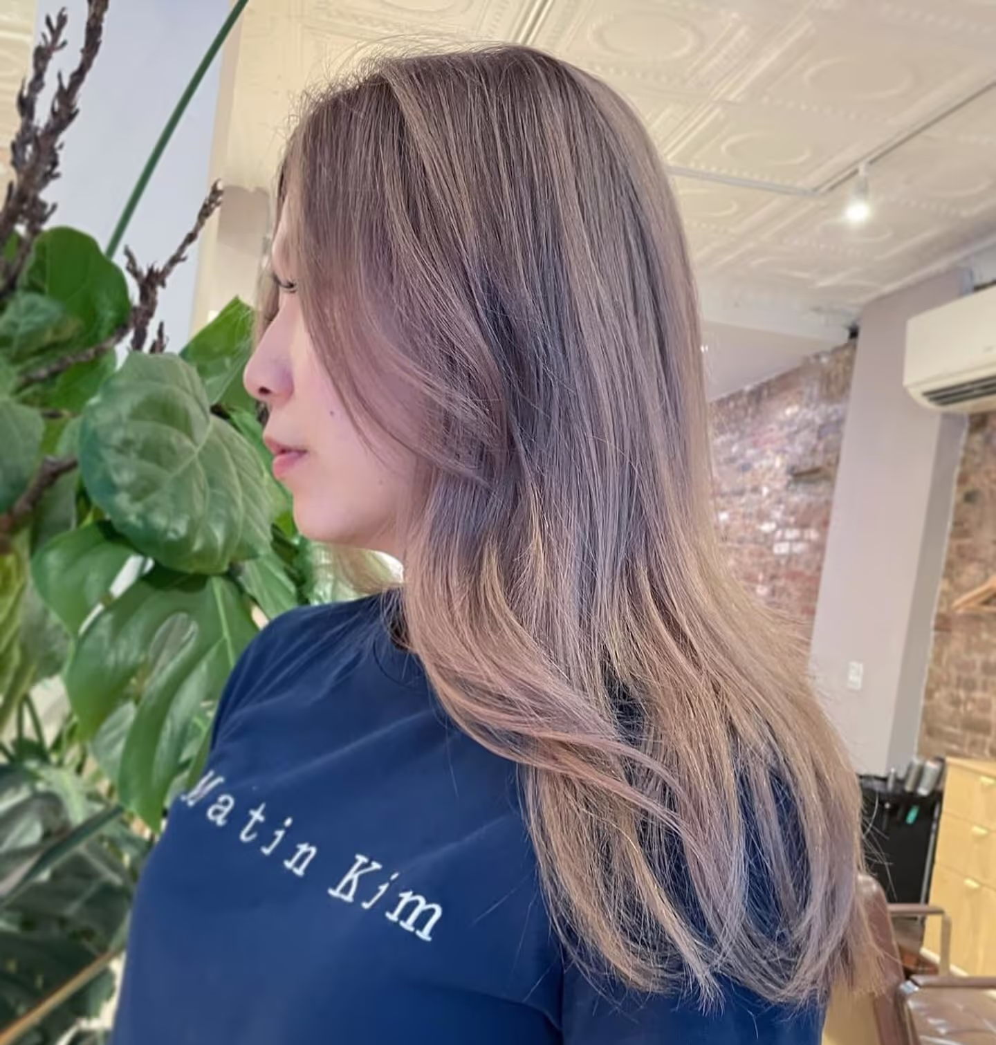 Client hair result by Redge Salons — warm beige color melt