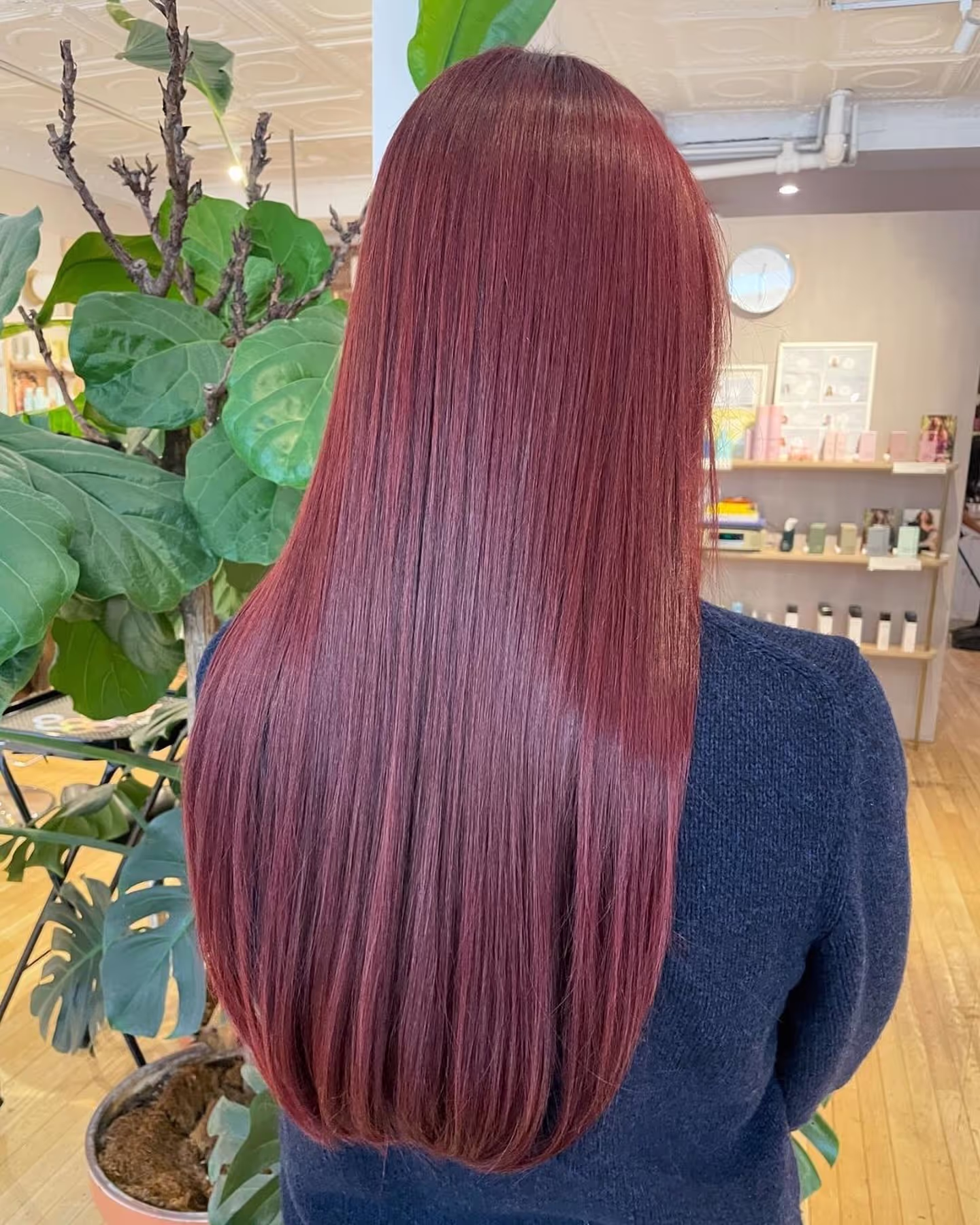 Client hair result by Redge Salons — vivid pink straight hair