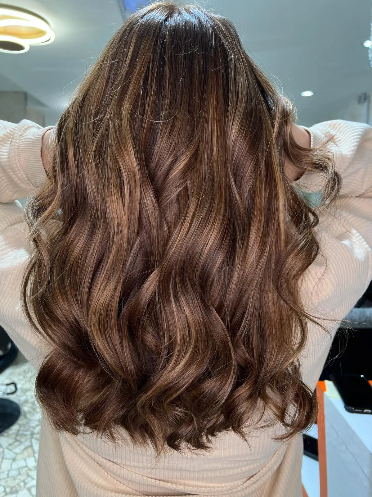Chocolate brown waves with caramel highlights