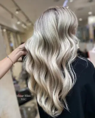 Back view of long platinum blonde waves