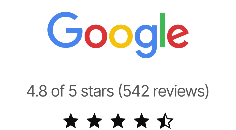 Google rating badge: 4.8 of 5 stars from 542 reviews