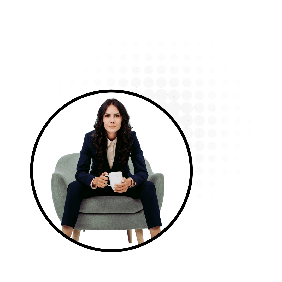 Confident leader seated in an armchair holding a mug