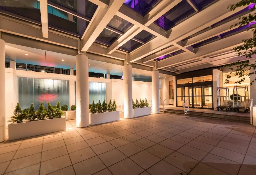 Brooklyn office building entrance at night