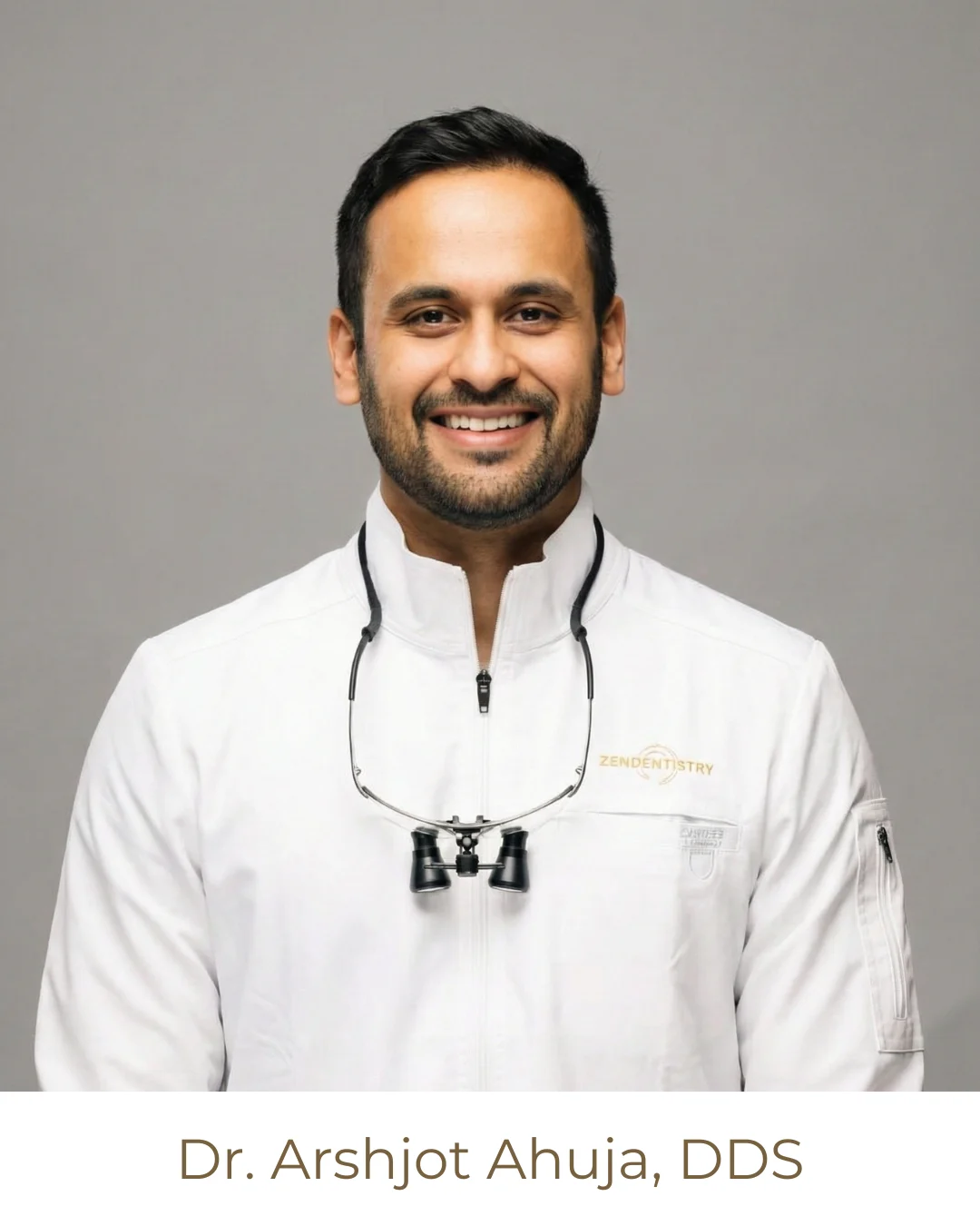 Dr. Arshjot Ahuja, DDS, captioned portrait